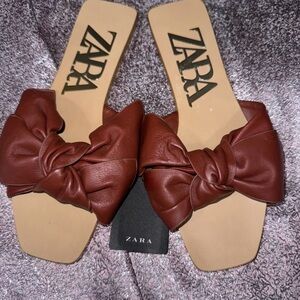 Zara Women's Brown Bow Slide Sandals